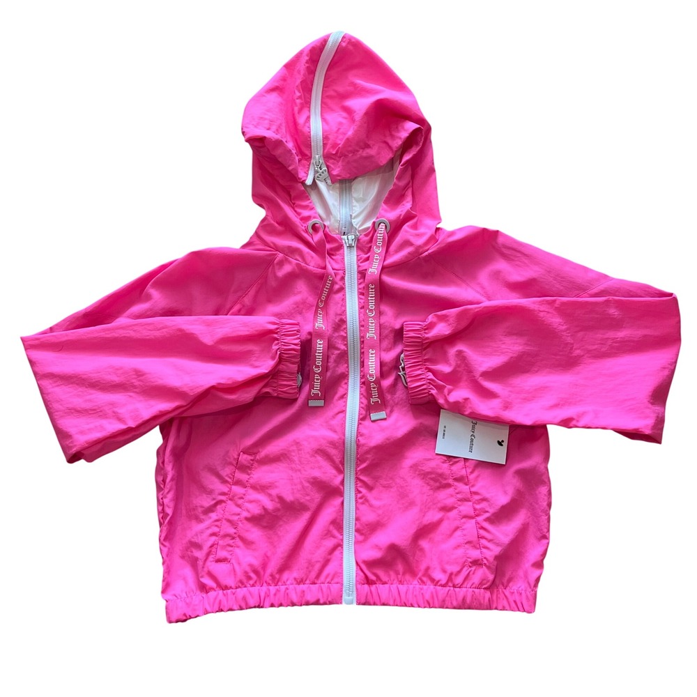 Juicy Couture Hot Pink Rhinestone Crown Hooded Windbreaker Jacket Womens L‎ NEW